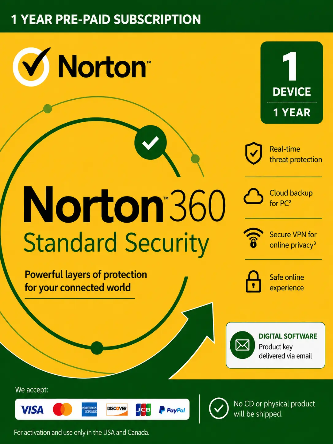 Norton 360 Standard – 1 Device/ 1 Year- USA/Canada