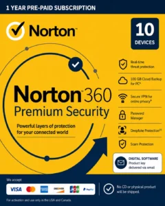 Norton 360 Premium Security – 10 Devices / 1 Year – USA/Canada