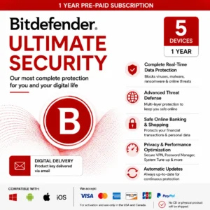 Bitdefender Ultimate Security Individual – 5 Devices/1 Year- USA/ Canada