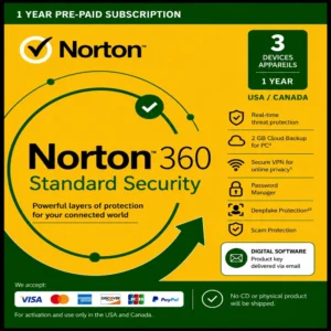 Norton 360 Standard Security – 3 Devices/ 1 Year- USA/Canada