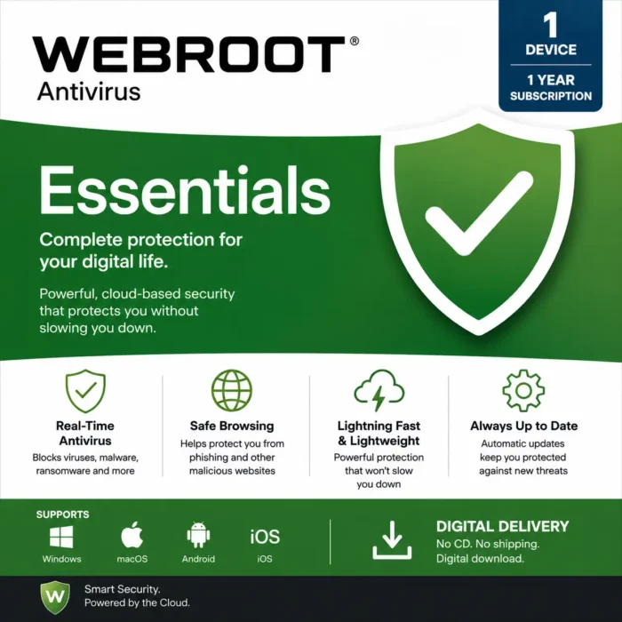 Webroot Essentials – 1 Device, 1 Year/1 Year-USA/Canada