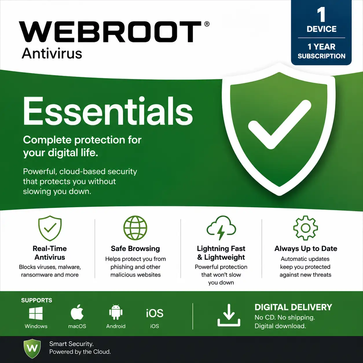 Webroot Essentials – 1 Device, 1 Year/1 Year-USA/Canada