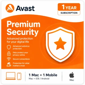Avast Premium Security – 1 Mac + 1 Mobile Device/1 Year- USA/Canada