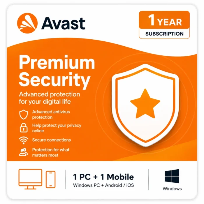 Avast Premium Security – 1 Windows PC + 1 Mobile Device/1 Year - USA/Canada