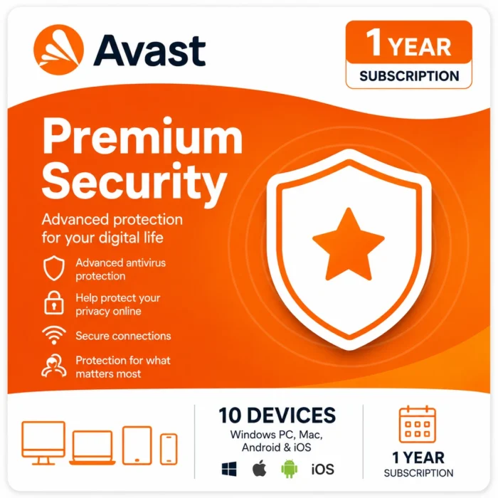Avast Premium Security – 10 Devices/1 Year- USA/Canada