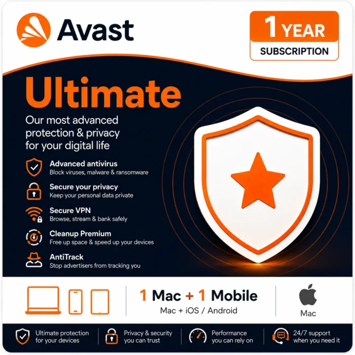 Avast Ultimate – 1 Mac + 1 Mobile Device/1 Year- USA/Canada