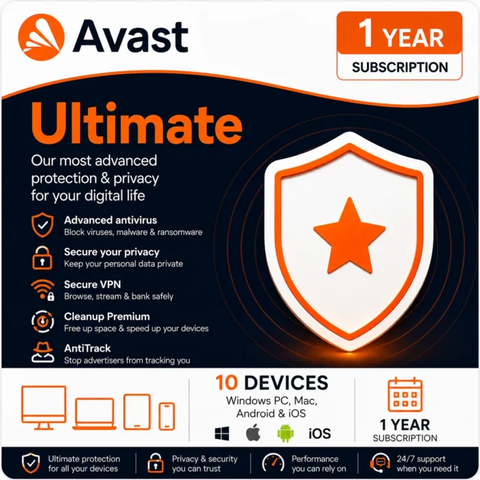 Avast Ultimate – 10 Devices/1 Year- USA/Canada