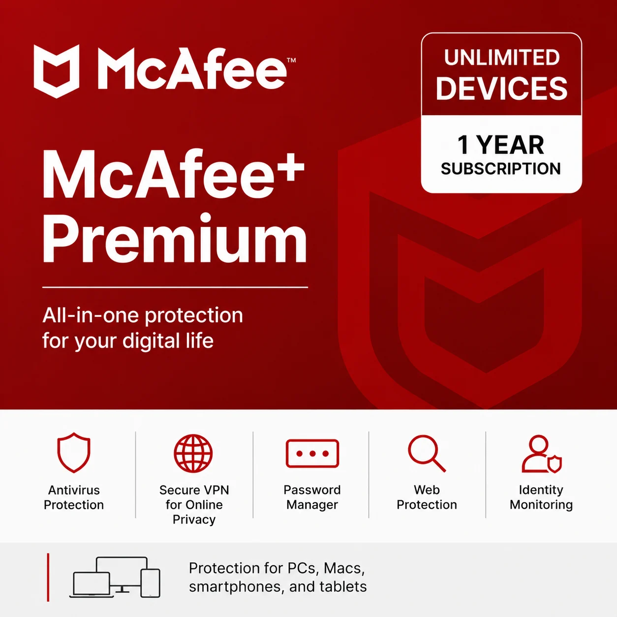McAfee+ Premium – Unlimited Devices/1 Year- USA/Canada