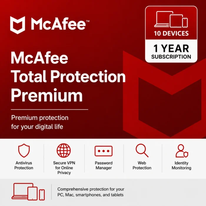 McAfee Total Protection Premium – 10 Devices/1 Year- USA/Canada