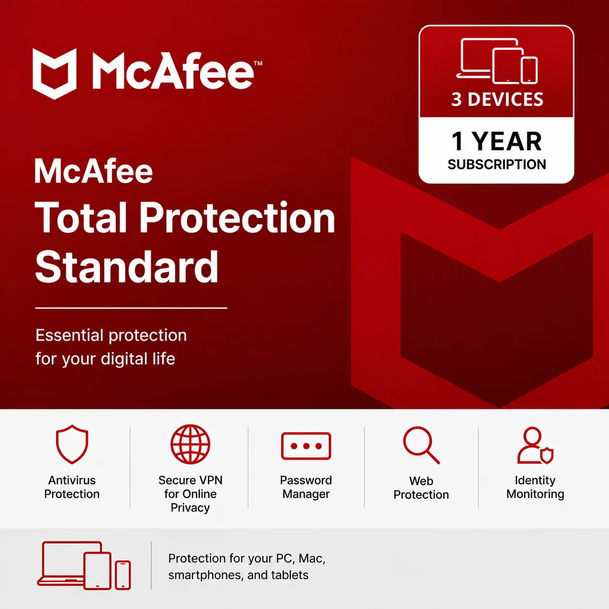 McAfee Total Protection Standard – 3 Devices/1 Year- USA/Canada