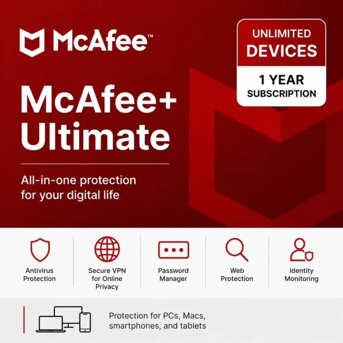 McAfee+ Ultimate – Unlimited Devices/1 Year- USA/Canada